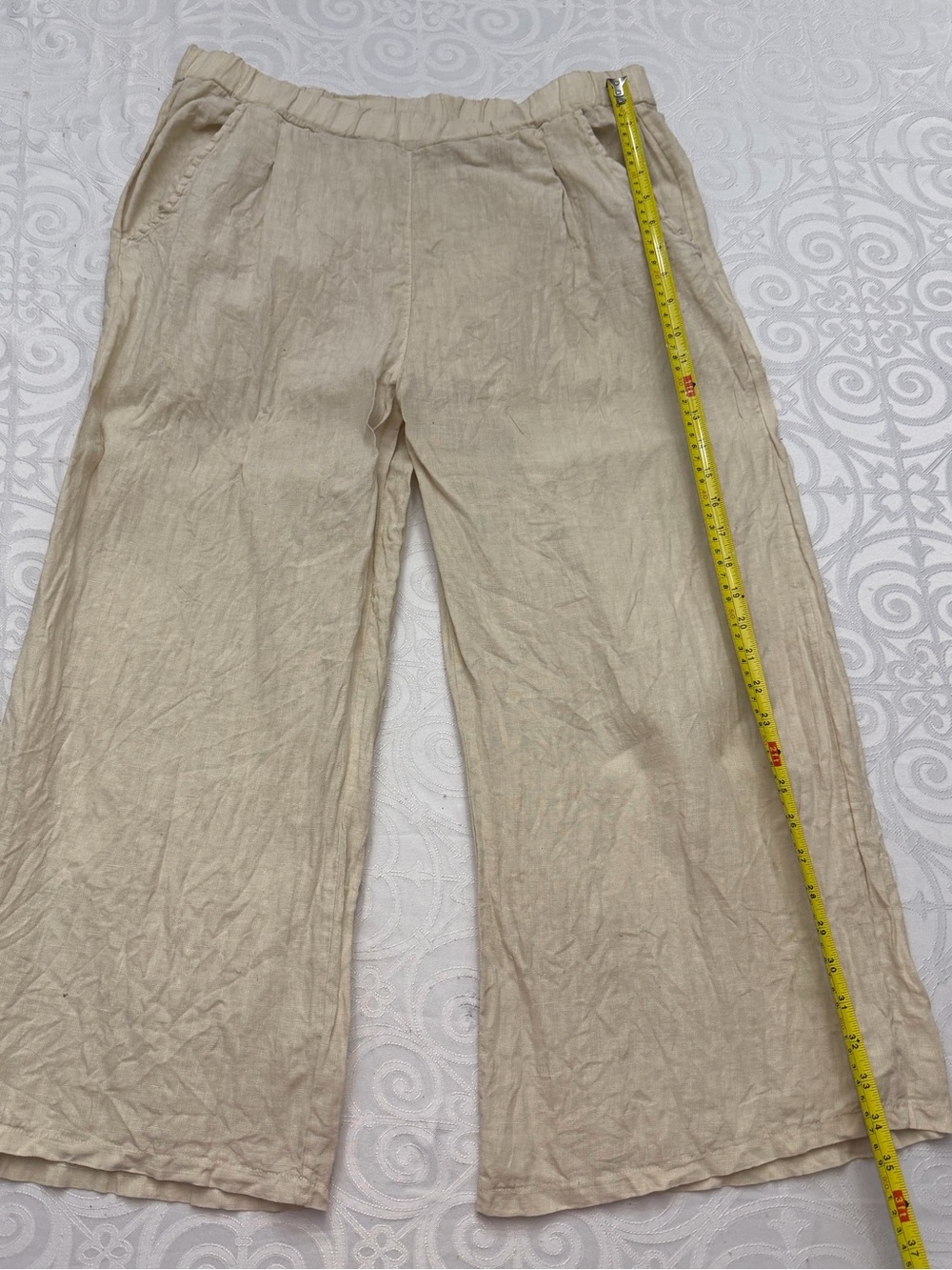 Pistache Italian 100% Linen Wide Leg Cropped Ankle Pants Trousers Woman Large - Picture 13 of 13